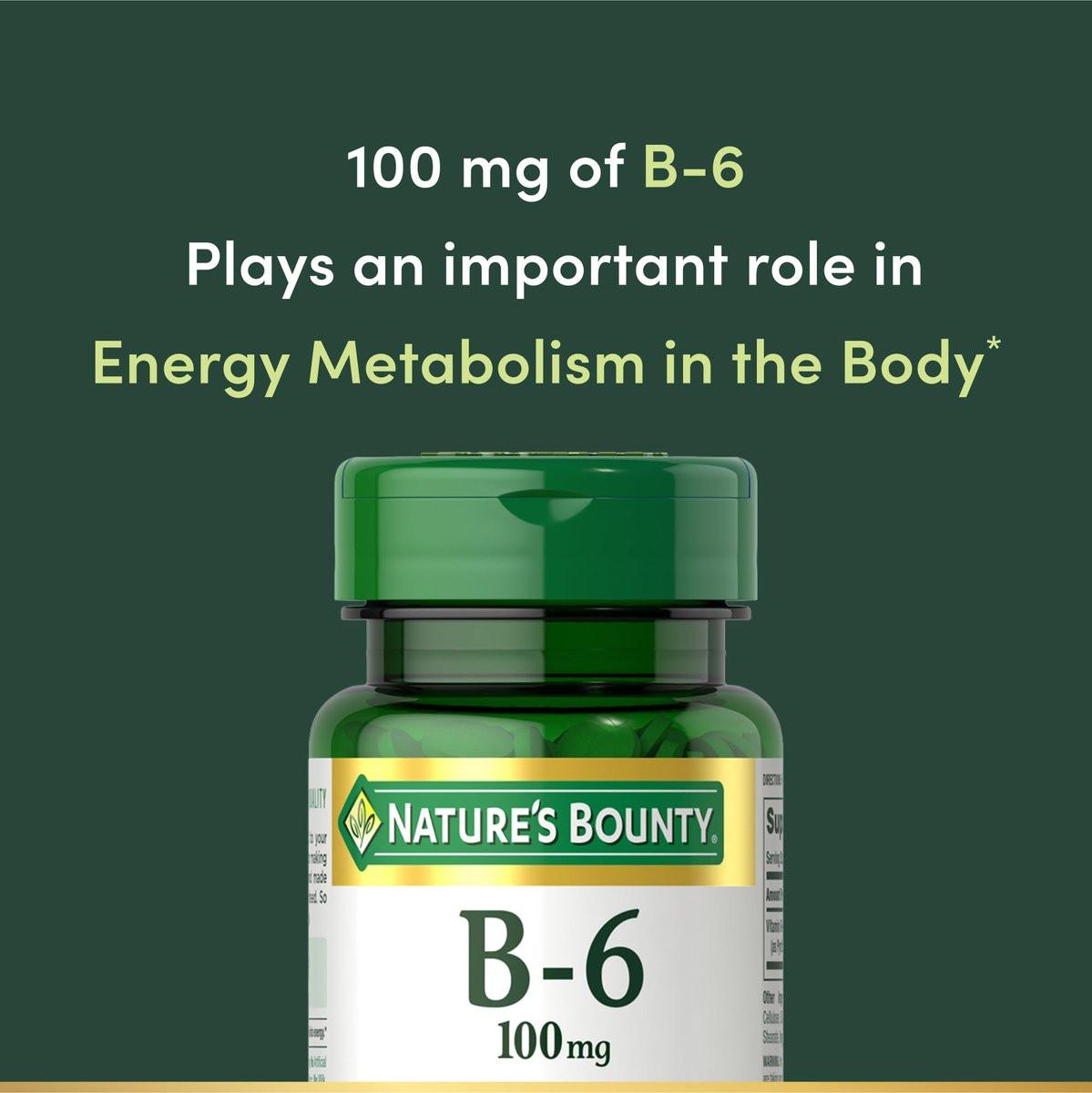 Nature's Bounty Vitamin B6 100mg Tabletten – Unterstützt den Energiestoffwechsel und die Gesundheit des Nervensystems, 100 Stück