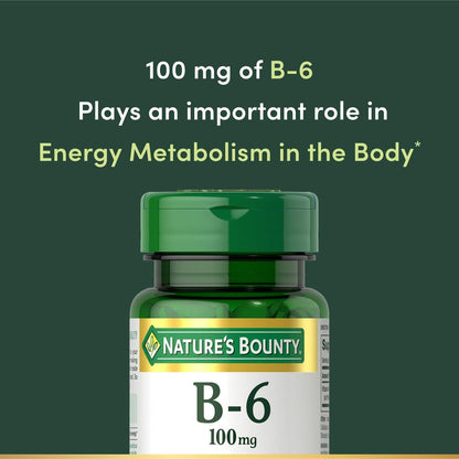 Nature's Bounty Vitamin B6 100mg Tabletten – Unterstützt den Energiestoffwechsel und die Gesundheit des Nervensystems, 100 Stück