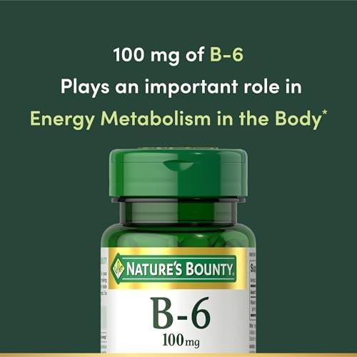 Nature's Bounty Vitamin B6 100mg Tabletten – Unterstützt den Energiestoffwechsel und die Gesundheit des Nervensystems, 100 Stück