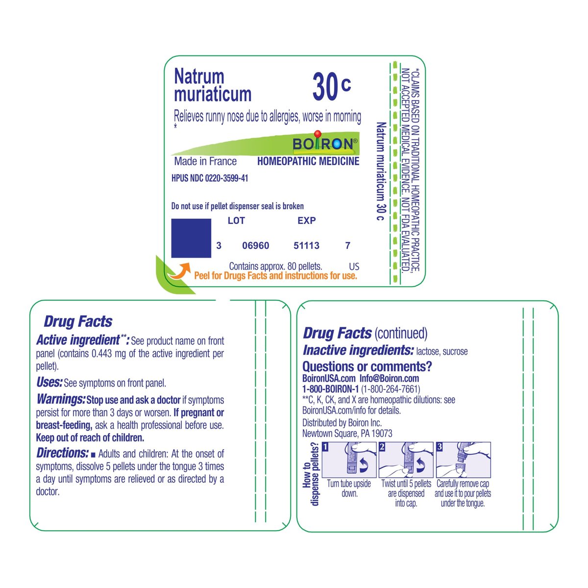 Boiron Natrum Muriaticum 30C – Homöopathisches Arzneimittel bei laufender Nase, 80 Kügelchen