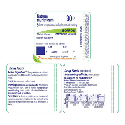 Boiron Natrum Muriaticum 30C – Homöopathisches Arzneimittel bei laufender Nase, 80 Kügelchen