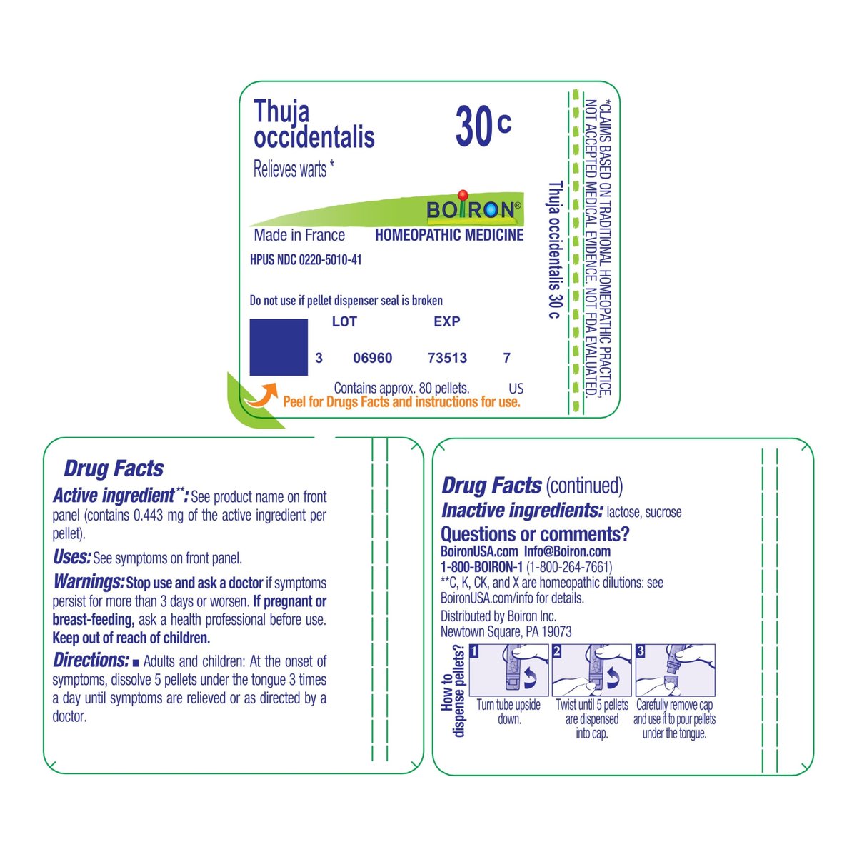 Boiron Thuja Occidentalis 30C Homöopathisches Mittel zur schmerzfreien Warzenentfernung - 80 Kügelchen