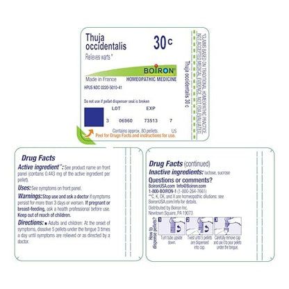 Boiron Thuja Occidentalis 30c Homöopathisches Mittel gegen Warzen – 3er-Pack (240 Kügelchen)