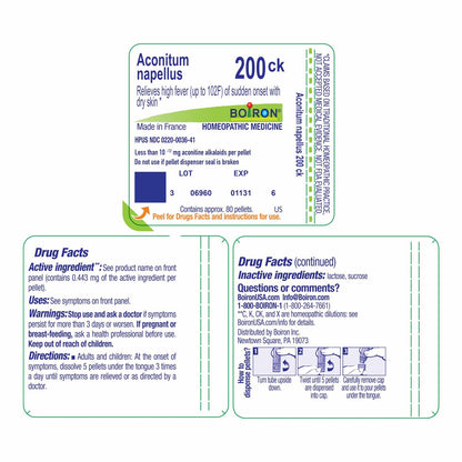 Boiron Aconitum Napellus 200CK Homöopathisches Arzneimittel gegen Fieber – 80 Kügelchen