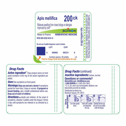 Boiron Apis Mellifica 200CK, 80 Kügelchen – Homöopathisches Mittel bei Insektenstichen