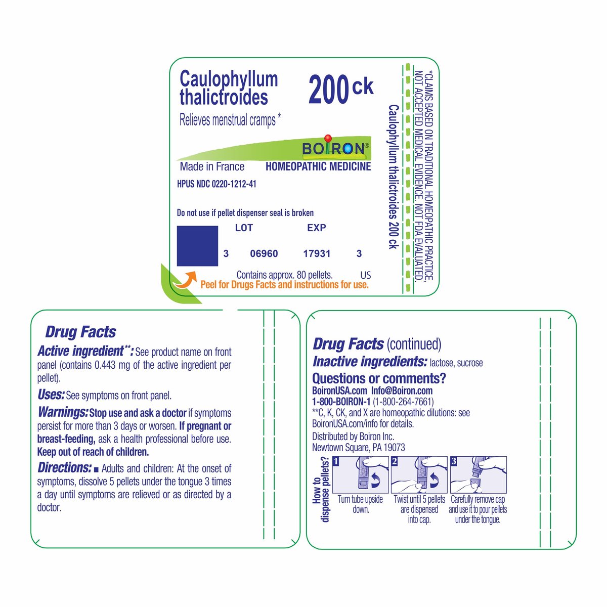 Boiron Caulophyllum Thalictroides 200CK Homöopathisches Mittel gegen Menstruationskrämpfe - 80 Kügelchen