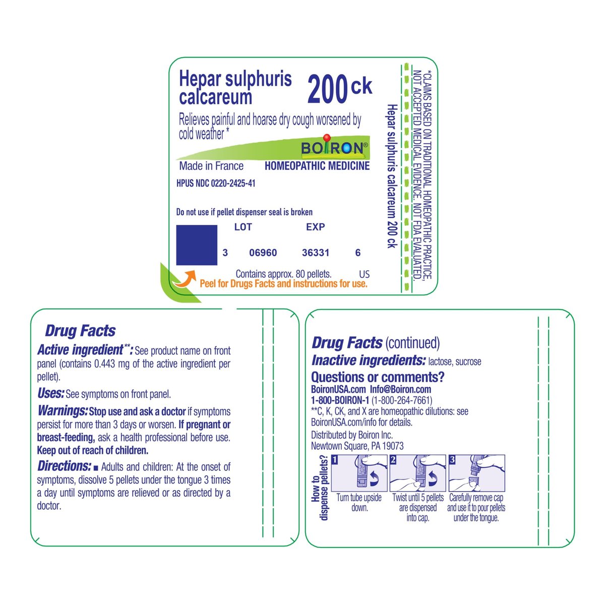 Boiron Hepar Sulphuris Calcareum 200Ck Homöopathisches Arzneimittel gegen Husten – 80 Kügelchen