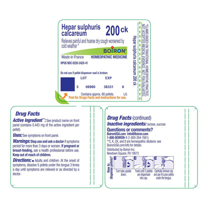 Boiron Hepar Sulphuris Calcareum 200Ck Homöopathisches Arzneimittel gegen Husten – 80 Kügelchen