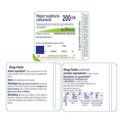 Boiron Hepar Sulphuris Calcareum 200Ck Homöopathisches Arzneimittel gegen Husten – 80 Kügelchen