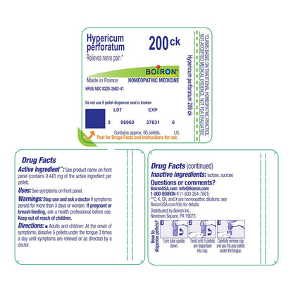 Boiron Hypericum Perforatum 200CK - 80 Kügelchen - Homöopathisches Mittel bei Nervenschmerzen