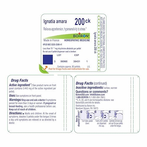 Boiron Ignatia Amara 200ck Homöopathisches Arzneimittel bei Beklemmung, Überempfindlichkeit gegen Stress – Packung mit 3 (240 Kügelchen)