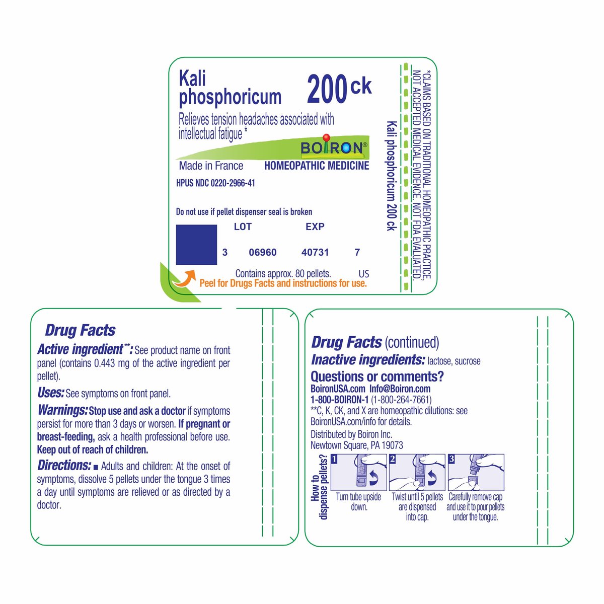 Boiron Kali Phosphoricum 200CK – Homöopathisches Mittel gegen Kopfschmerzen, 80 Kügelchen