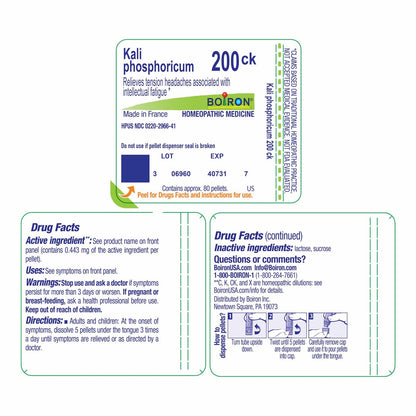 Boiron Kali Phosphoricum 200CK – Homöopathisches Mittel gegen Kopfschmerzen, 80 Kügelchen