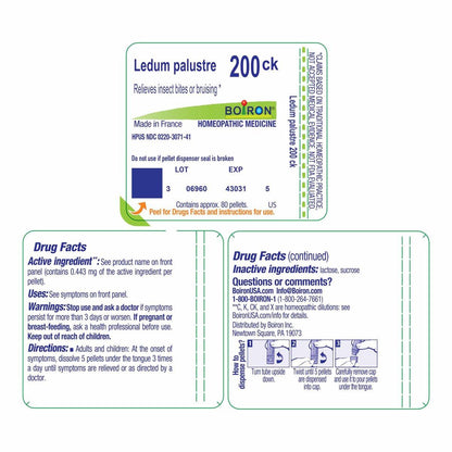 Boiron Ledum Palustre 200Ck Homöopathisches Mittel bei Insektenstichen - 80 Kügelchen