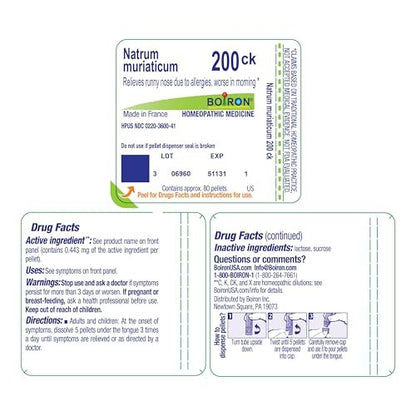 Boiron Natrum Muriaticum 200Ck Homöopathisches Mittel gegen laufende Nase – 80 Kügelchen