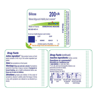 Boiron Silicea 200CK Homöopathisches Arzneimittel gegen Müdigkeit – 80 Kügelchen