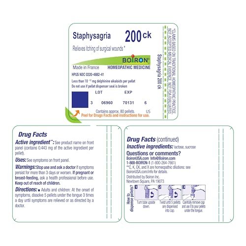 Boiron Staphysagria 200Ck Homöopathisches Arzneimittel für Operationswunden – 80 Kügelchen