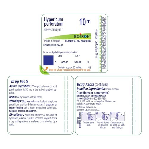 Boiron Hypericum Perforatum 10M Homöopathisches Arzneimittel bei Nervenschmerzen – 80 Kügelchen