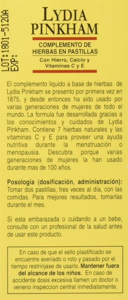 Lydia Pinkham Kräuterergänzung Tabletten für Menstruation und Wechseljahre Unterstützung, 72 Stück