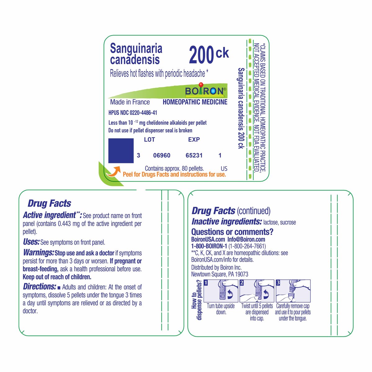 Boiron Sanguinaria Canadensis 200Ck – Homöopathisches Mittel gegen Hitzewallungen mit periodischen Kopfschmerzen, 80 Kügelchen