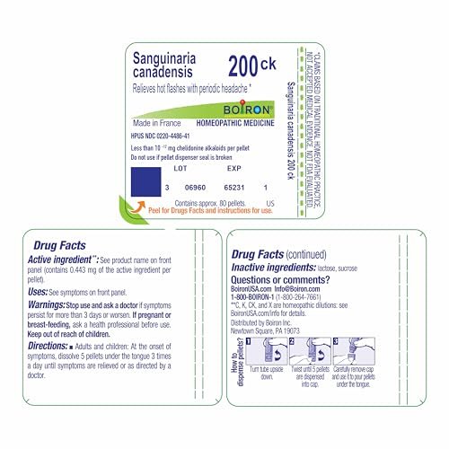Boiron Sanguinaria Canadensis 200Ck – Homöopathisches Mittel gegen Hitzewallungen mit periodischen Kopfschmerzen, 80 Kügelchen
