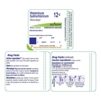 Boiron Histaminum Hydrochloricum 12C Homöopathisches Mittel zur Allergielinderung - 80 Kügelchen