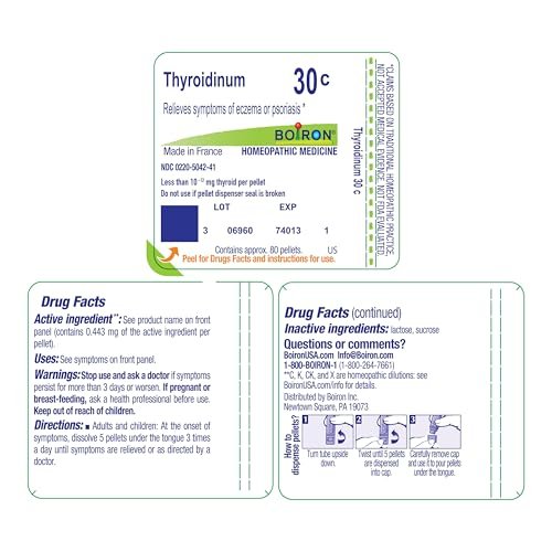 Boiron Thyroidinum 30C – Homöopathische Globuli bei Ekzemen und Psoriasis, 80 Stück