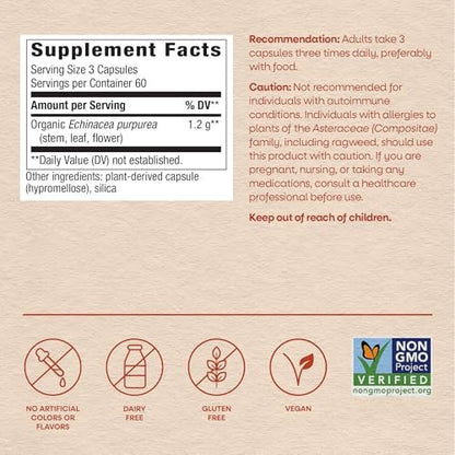 Nature's Way Echinacea Purpurea Kraut – Traditionelles pflanzliches Nahrungsergänzungsmittel zur Unterstützung des Immunsystems*, 180 Kapseln, 1200 mg pro 3-Kapsel-Portion, Non-GMO Project verifiziert