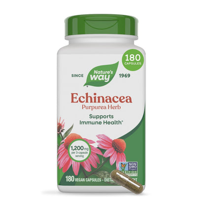 Nature's Way Echinacea Purpurea Kraut – Traditionelles pflanzliches Nahrungsergänzungsmittel zur Unterstützung des Immunsystems*, 180 Kapseln, 1200 mg pro 3-Kapsel-Portion, Non-GMO Project verifiziert