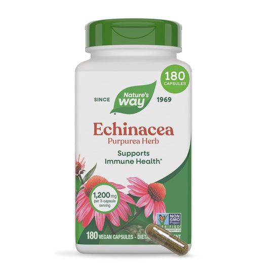 Nature's Way Echinacea Purpurea Kraut – Traditionelles pflanzliches Nahrungsergänzungsmittel zur Unterstützung des Immunsystems*, 180 Kapseln, 1200 mg pro 3-Kapsel-Portion, Non-GMO Project verifiziert