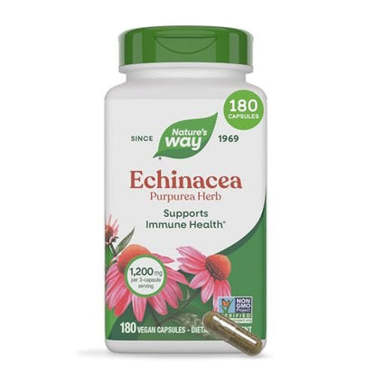 Nature's Way Echinacea Purpurea Kraut – Traditionelles pflanzliches Nahrungsergänzungsmittel zur Unterstützung des Immunsystems*, 180 Kapseln, 1200 mg pro 3-Kapsel-Portion, Non-GMO Project verifiziert