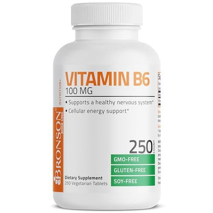 Bronson Vitamin B6 100 mg – Hochwertiges Vitamin B6 Supplement, 250 Tabletten