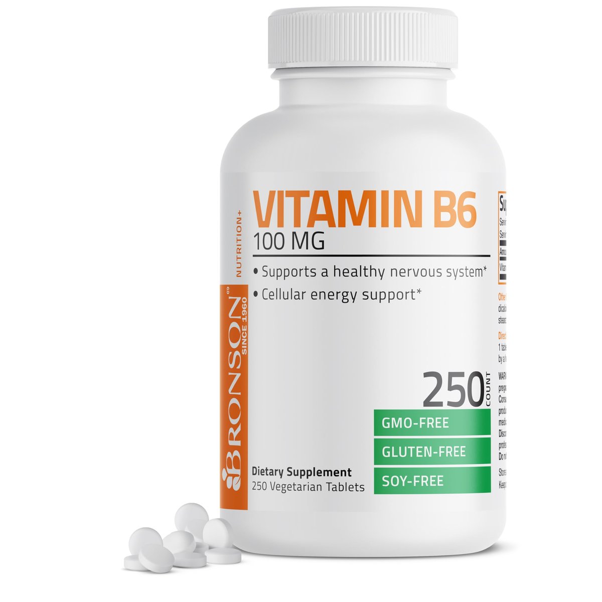 Bronson Vitamin B6 100 mg – Hochwertiges Vitamin B6 Supplement, 250 Tabletten