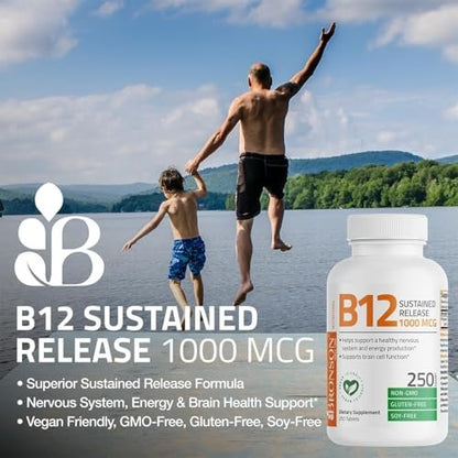 Bronson Vitamin B12 1000 mcg – Hochdosiert & langanhaltend – 100 Tabletten – Unterstützt Nervensystem, Gehirnfunktion & Energieproduktion – Non-GMO