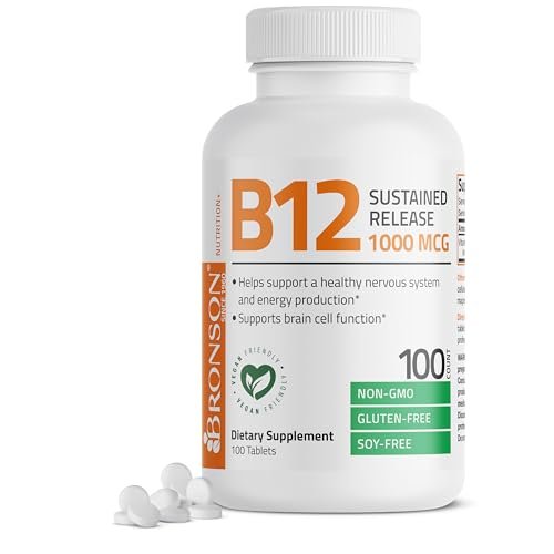 Bronson Vitamin B12 1000 mcg – Hochdosiert & langanhaltend – 100 Tabletten – Unterstützt Nervensystem, Gehirnfunktion & Energieproduktion – Non-GMO