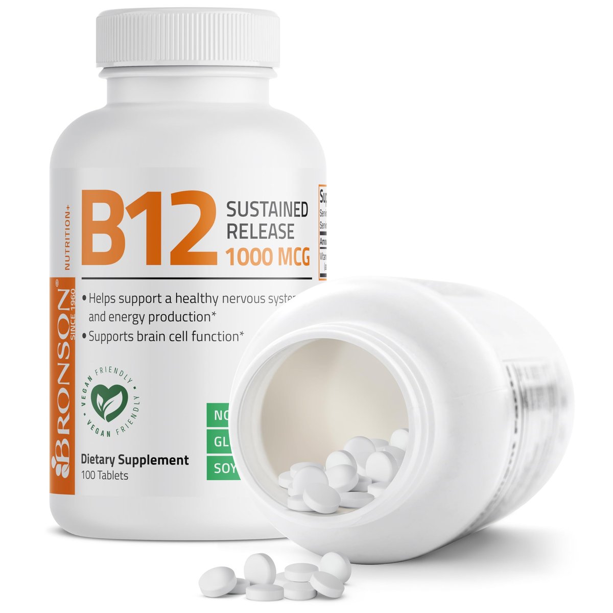 Bronson Vitamin B12 1000 mcg – Hochdosiert & langanhaltend – 100 Tabletten – Unterstützt Nervensystem, Gehirnfunktion & Energieproduktion – Non-GMO