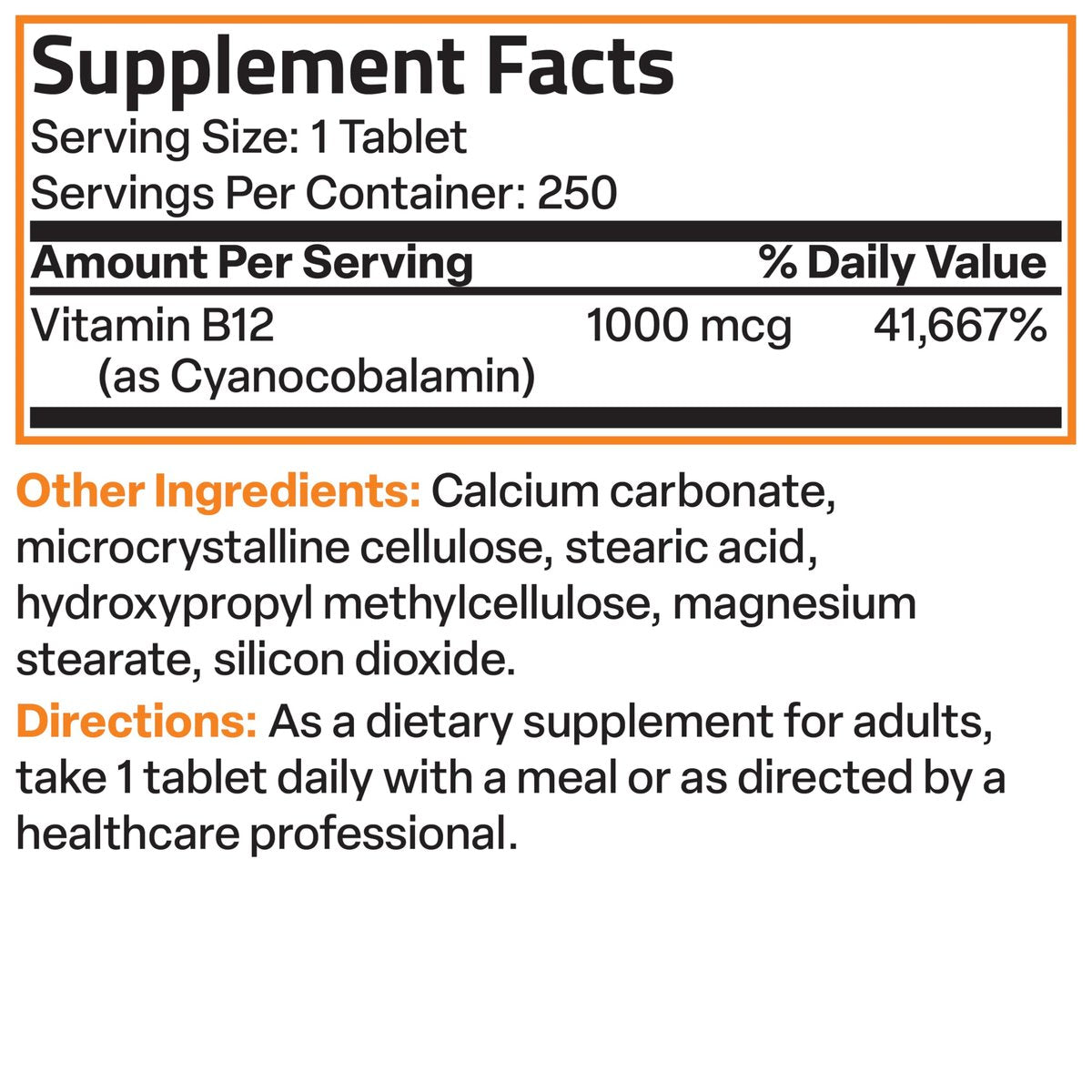 Bronson Vitamin B12 1000 mcg Depot-Tabletten – Premium, Non-GMO, unterstützt Nervensystem, Gehirnfunktion und Energieproduktion, 250 Stück