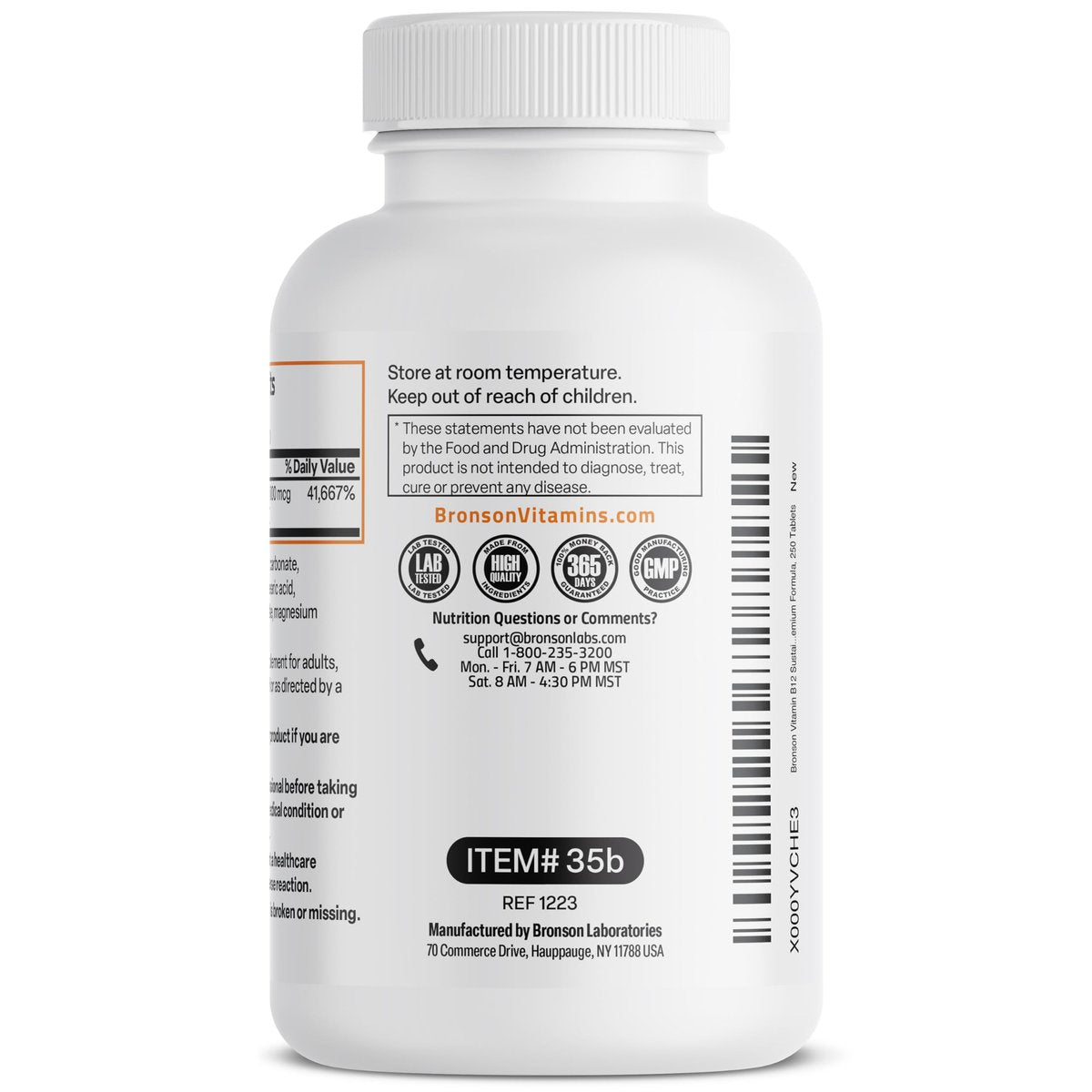 Bronson Vitamin B12 1000 mcg Depot-Tabletten – Premium, Non-GMO, unterstützt Nervensystem, Gehirnfunktion und Energieproduktion, 250 Stück