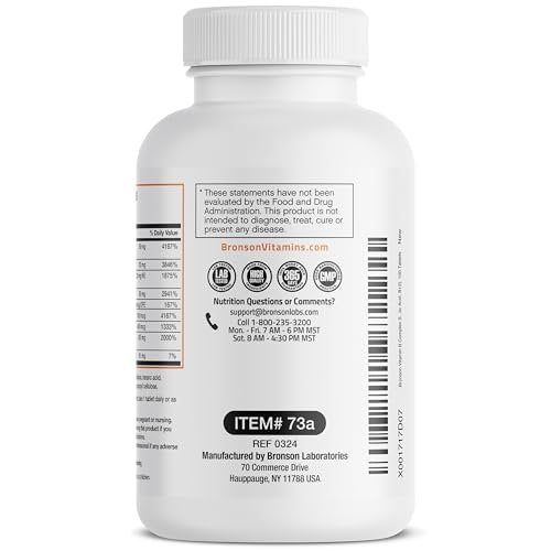 Bronson Super B Vitamin B Komplex mit langsamer Freisetzung – Alle B-Vitamine (B1, B2, B3, B6, B9 Folsäure, B12) – 100 Tabletten