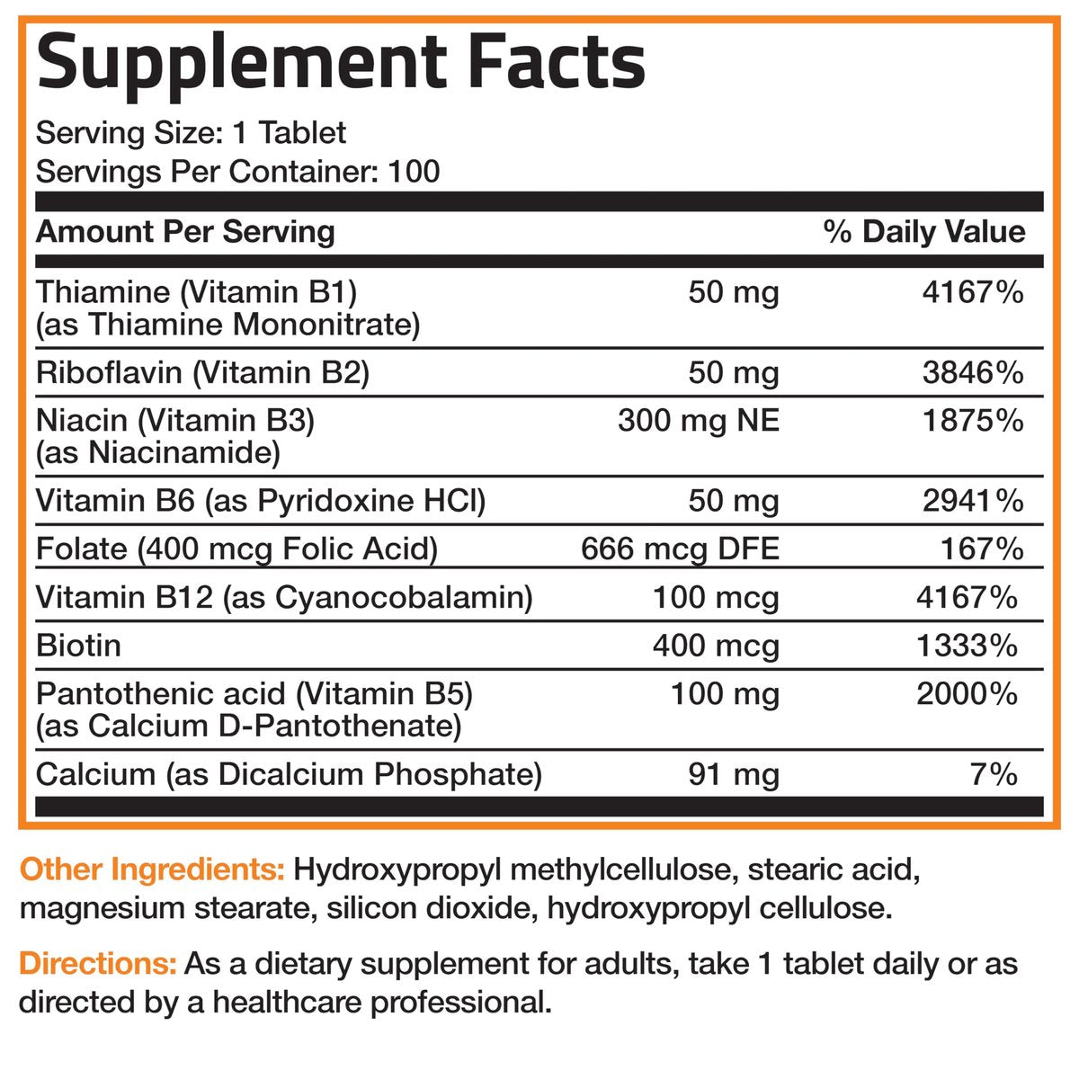 Bronson Super B Vitamin B Komplex mit langsamer Freisetzung – Alle B-Vitamine (B1, B2, B3, B6, B9 Folsäure, B12) – 100 Tabletten