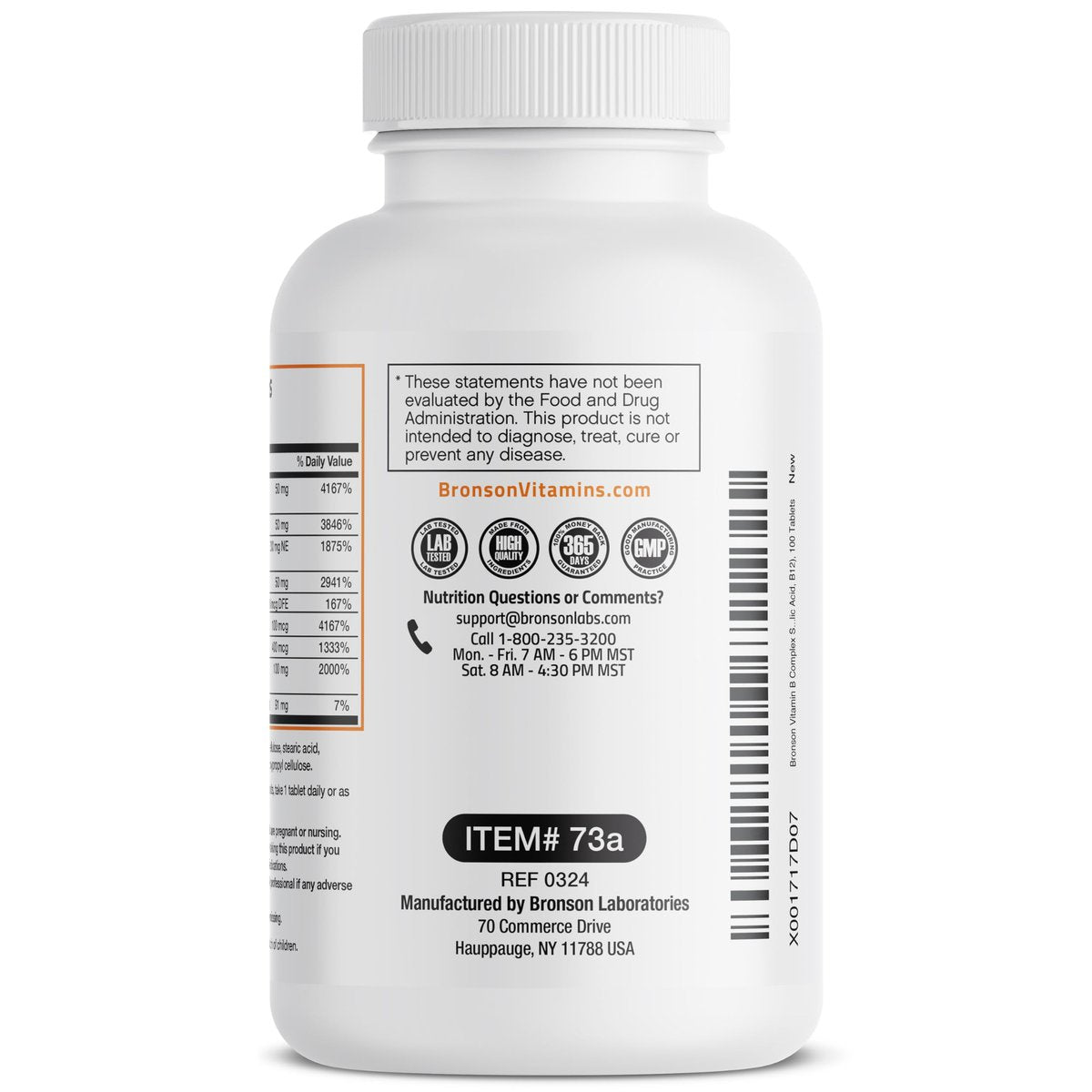 Bronson Super B Vitamin B Komplex mit langsamer Freisetzung – Alle B-Vitamine (B1, B2, B3, B6, B9 Folsäure, B12) – 100 Tabletten