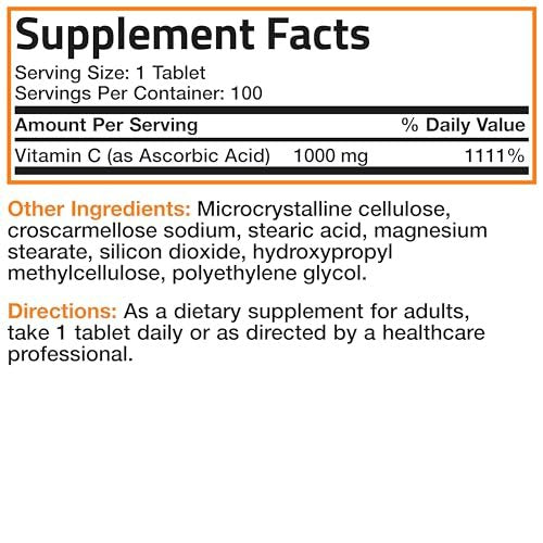 Bronson Vitamin C 1000 mg – Premium Nicht-GMO Ascorbinsäure Tabletten, 100 Tabletten