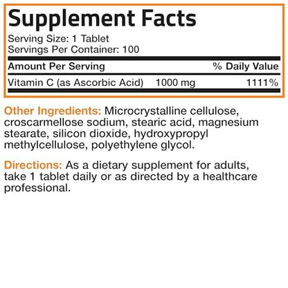 Bronson Vitamin C 1000 mg – Premium Nicht-GMO Ascorbinsäure Tabletten, 100 Tabletten