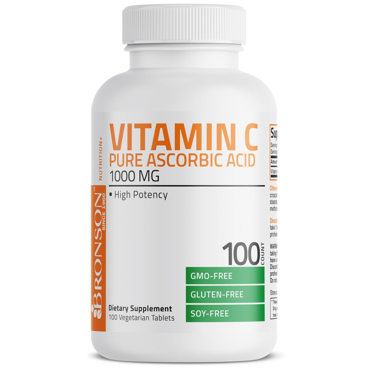 Bronson Vitamin C 1000 mg – Premium Nicht-GMO Ascorbinsäure Tabletten, 100 Tabletten