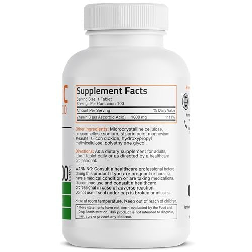 Bronson Vitamin C 1000 mg – Premium Nicht-GMO Ascorbinsäure Tabletten, 100 Tabletten