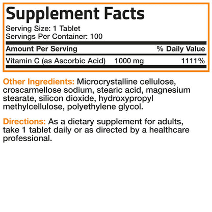 Bronson Vitamin C 1000 mg – Premium Non-GMO Ascorbinsäure Tabletten, 250 Stück