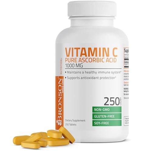 Bronson Vitamin C 1000 mg – Premium Non-GMO Ascorbinsäure Tabletten, 250 Stück