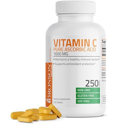 Bronson Vitamin C 1000 mg – Premium Non-GMO Ascorbinsäure Tabletten, 250 Stück