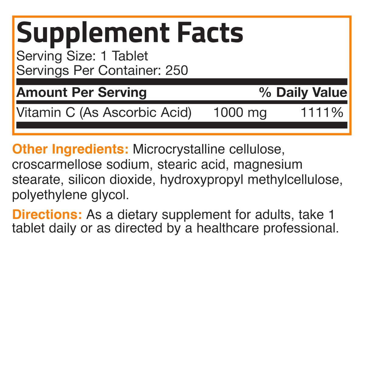 Bronson Vitamin C 1000 mg – Premium Non-GMO Ascorbinsäure Tabletten, 250 Stück