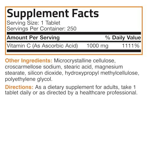 Bronson Vitamin C 1000 mg – Premium Non-GMO Ascorbinsäure Tabletten, 250 Stück